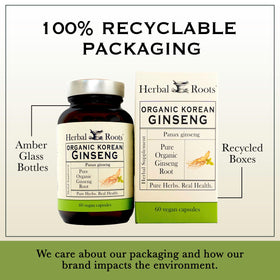 Herbal Roots Ginseng Coréen 1000mg capsules on wooden table