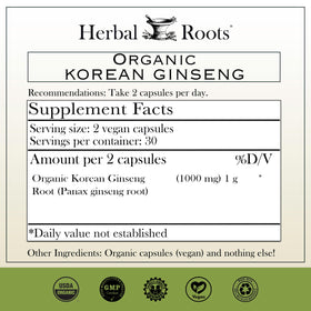 Herbal Roots Ginseng Coréen 1000mg capsules side view