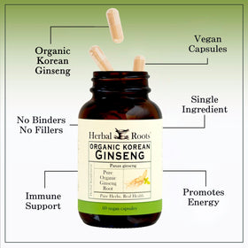 Herbal Roots Ginseng Coréen 1000mg capsules with measuring spoon