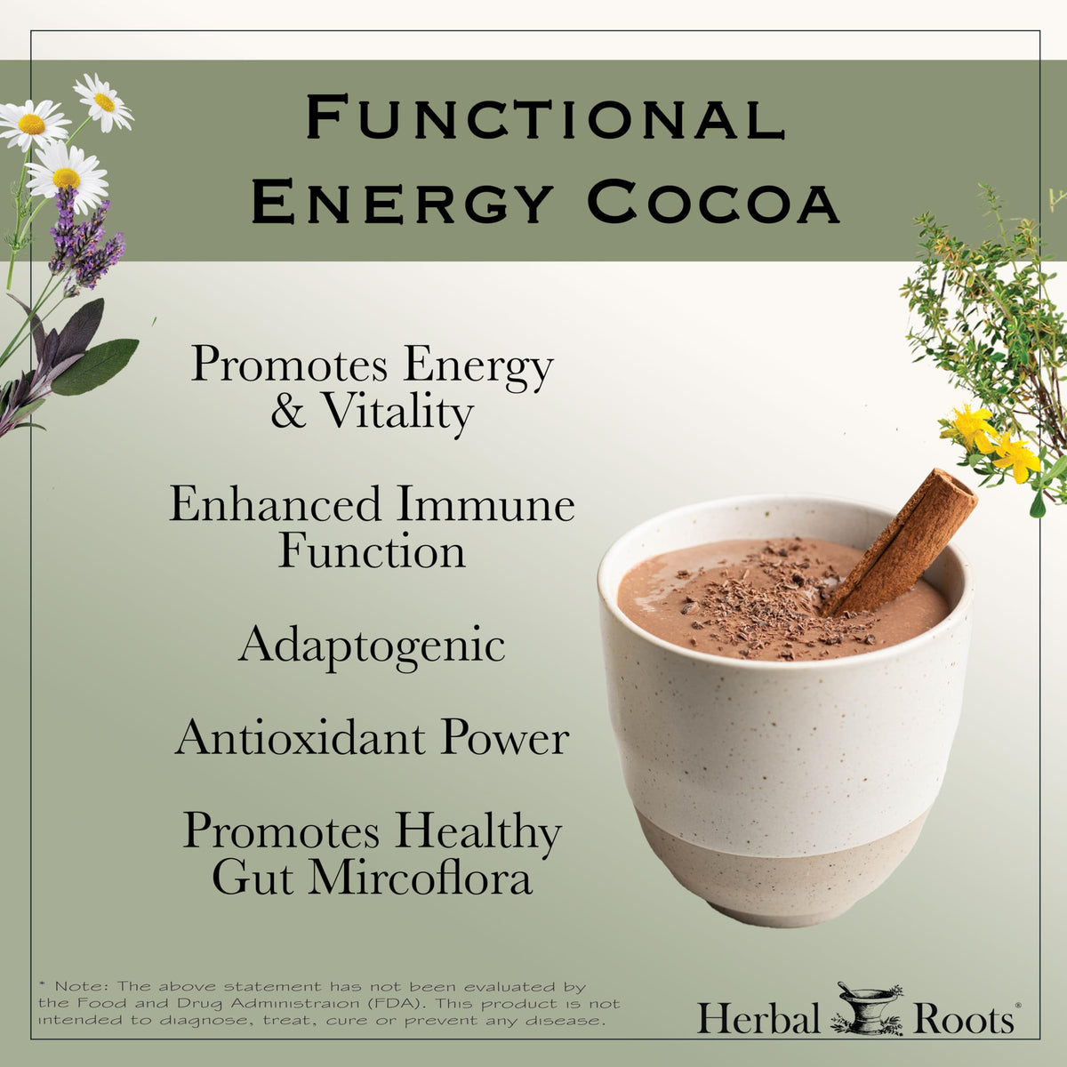 Herbal Roots Poudre de Cacao Énergétique Bio 240g avec ingrédients