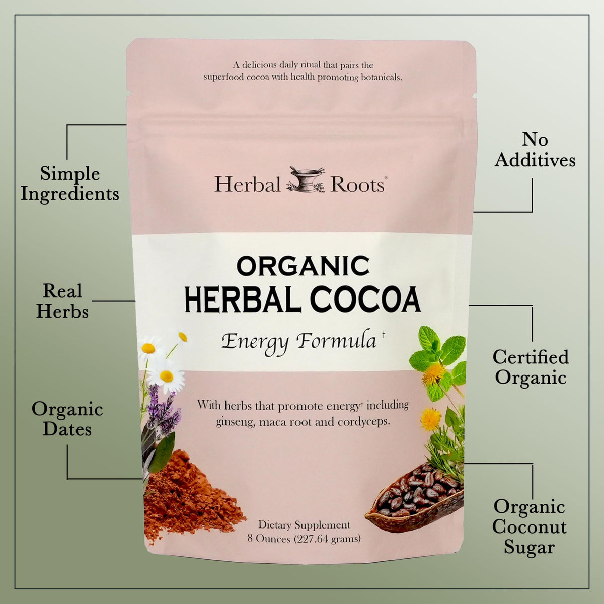Herbal Roots Poudre de Cacao Énergétique Bio 240g en smoothie
