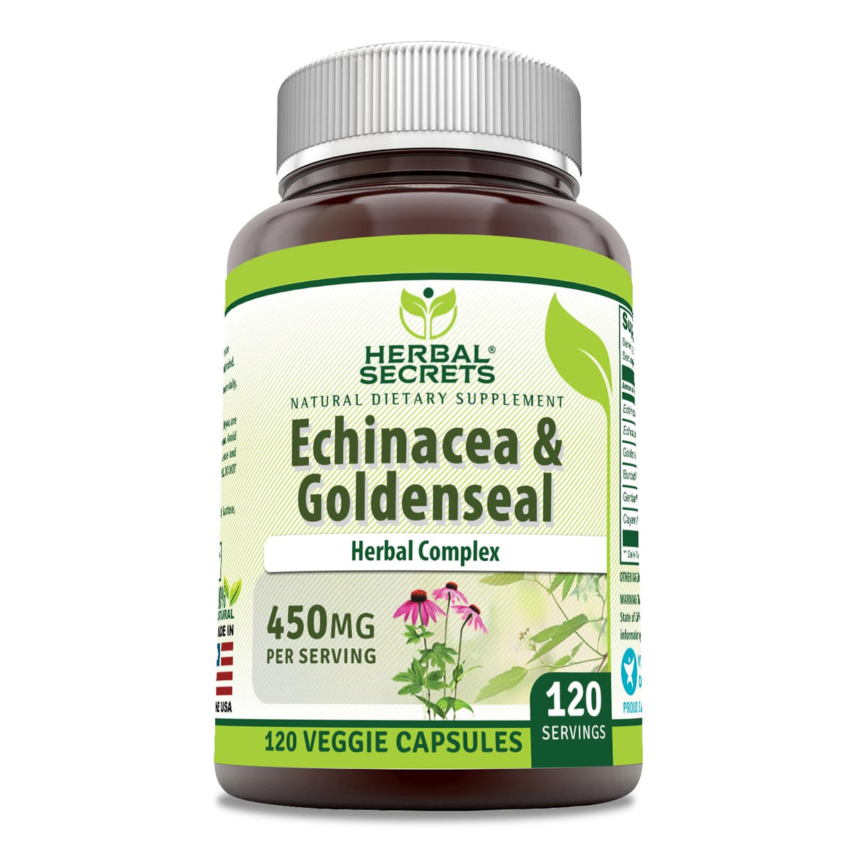 Herbal Secrets Échinacée Goldenseal 450 Mg 120 capsules végétales vue avant