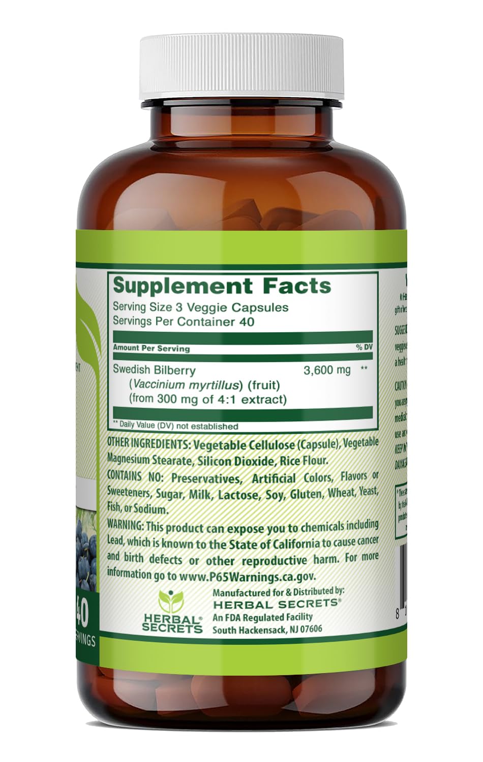 Herbal Secrets Extrait de Myrtille 3600 mg - Capsules végétales