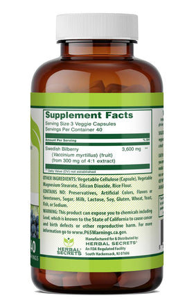 Herbal Secrets Extrait de Myrtille 3600 mg - Capsules végétales