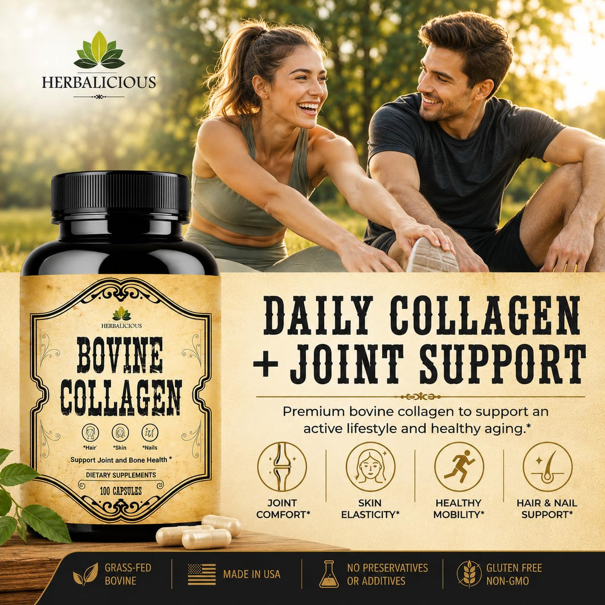 HERBALICIOUS collagène bovin 100 capsules arrière