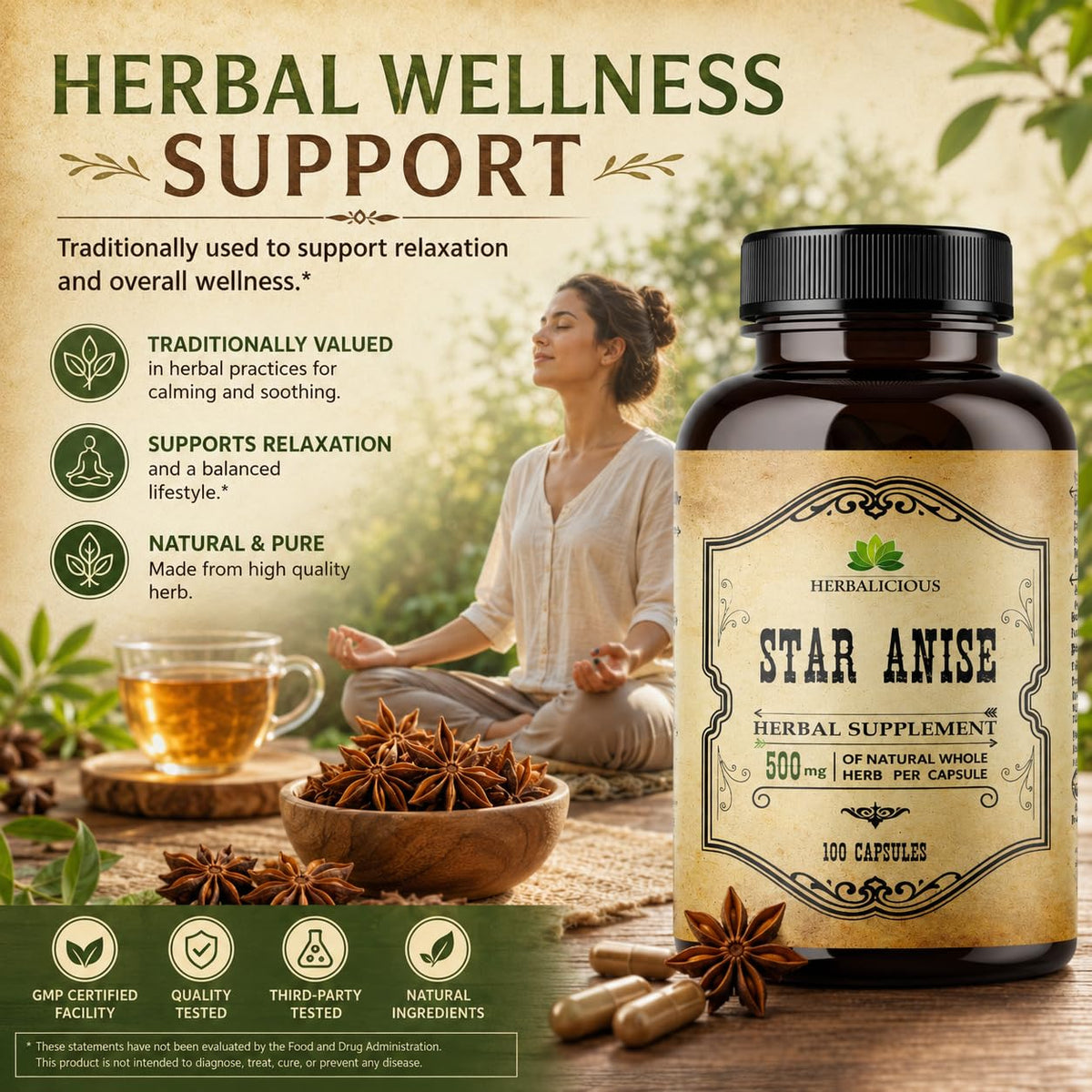 HERBALICIOUS Étoile de Badiane 1000mg 100 Capsules - vue de dos