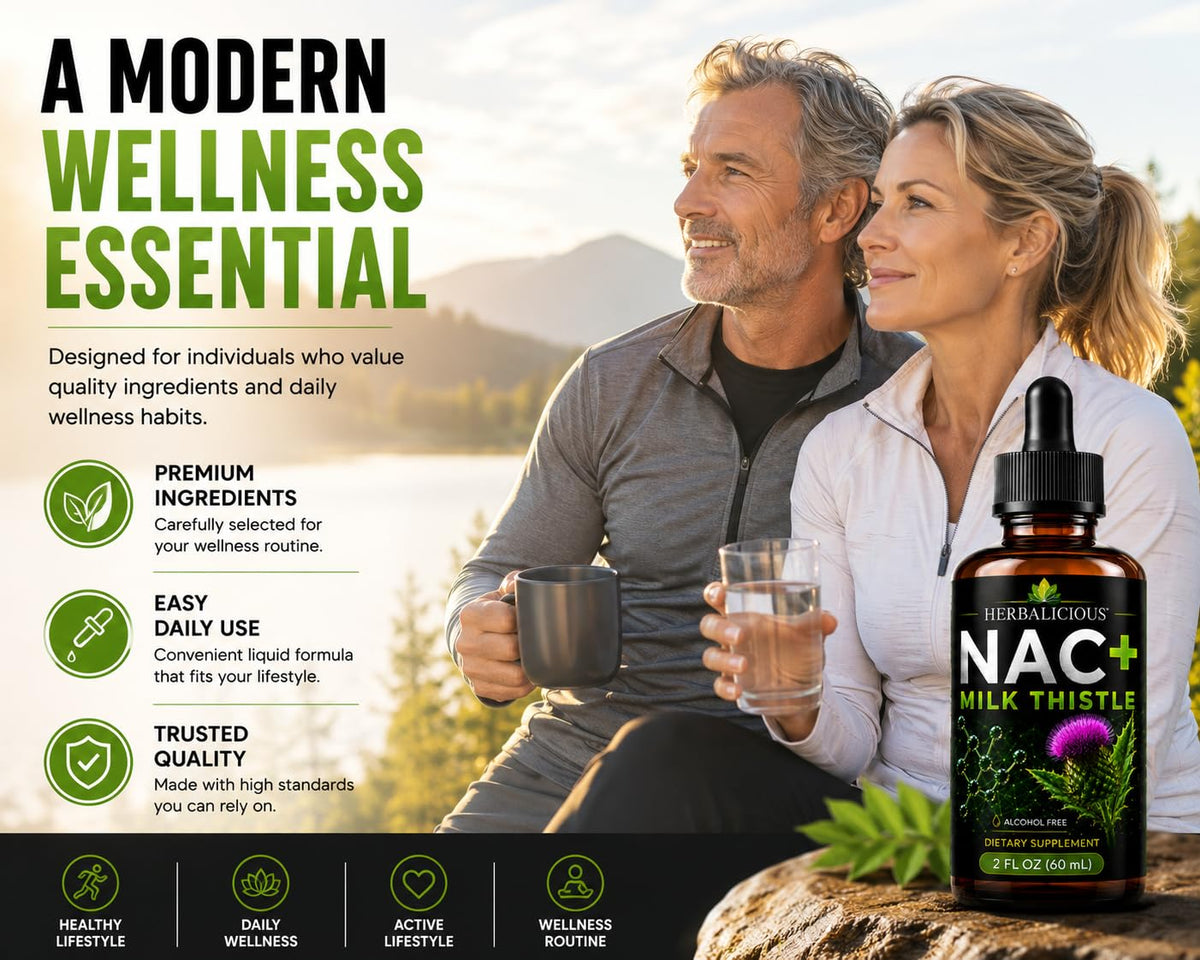 HERBALICIOUS Extrait de Chardon-Marie avec NAC sur table en bois