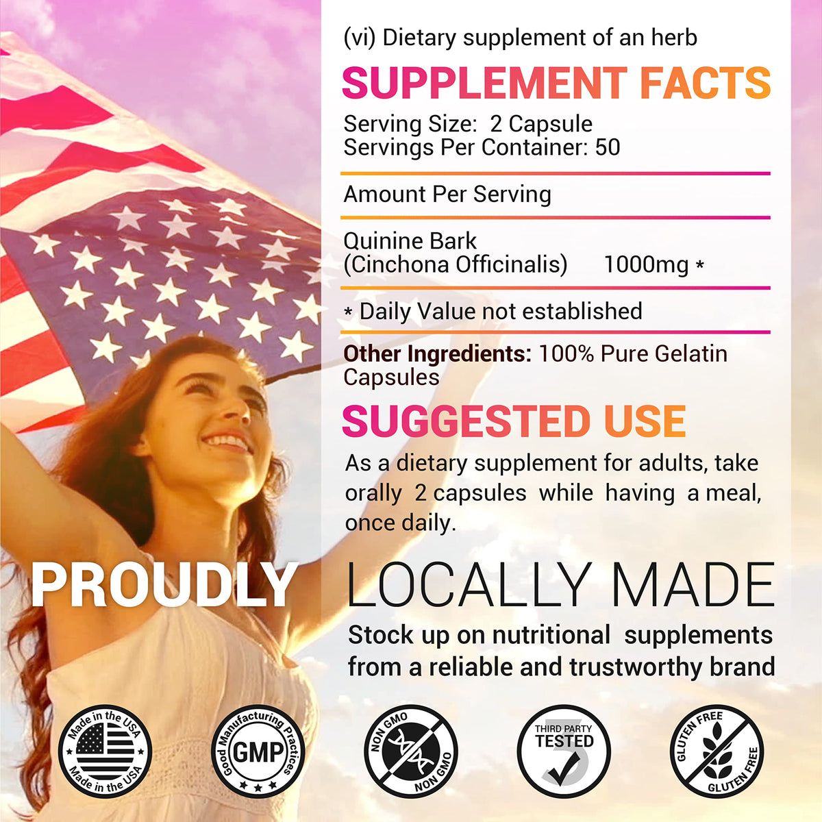 HERBALICIOUS Quinine Capsules 500mg arrière du flacon