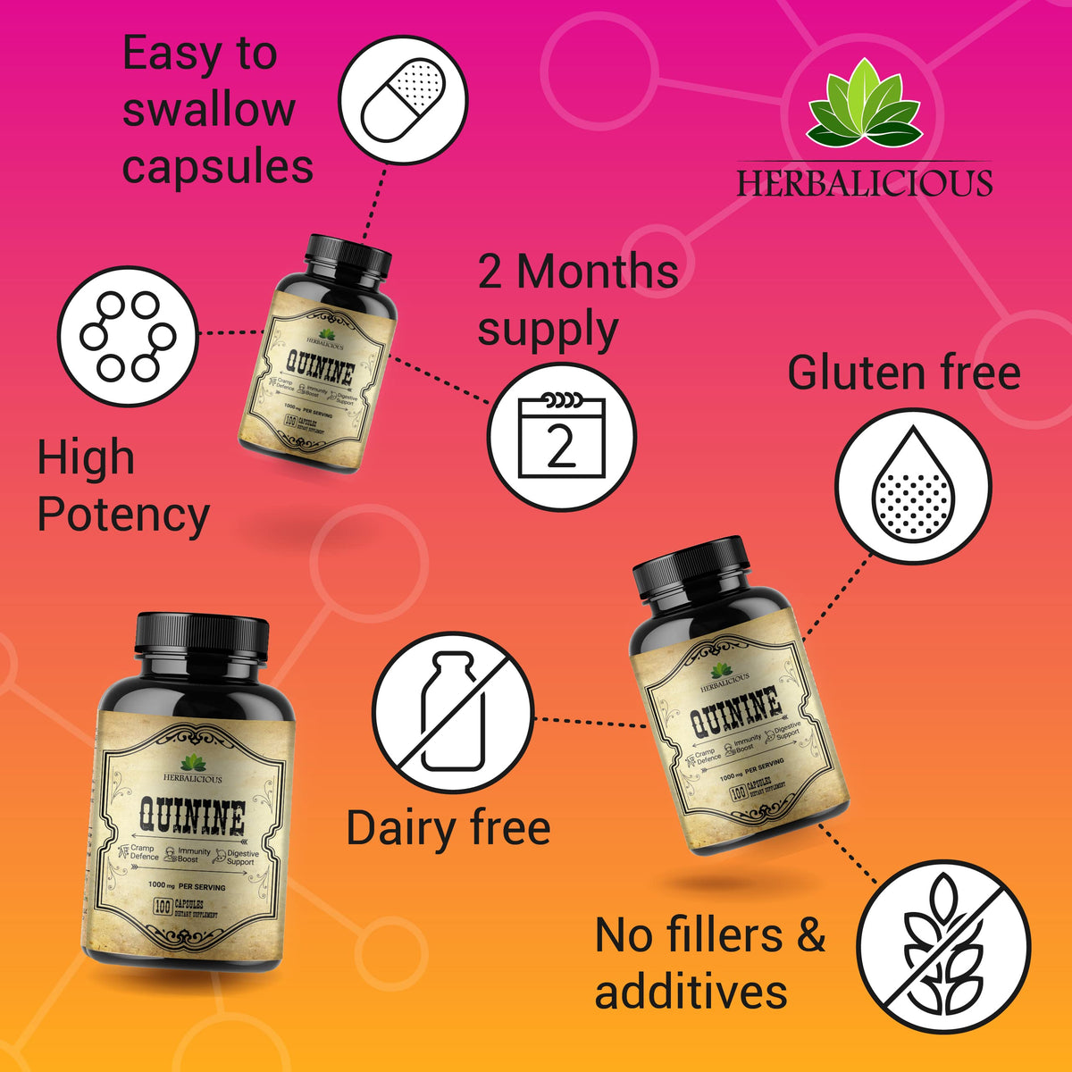 HERBALICIOUS Quinine Capsules 500mg dosage