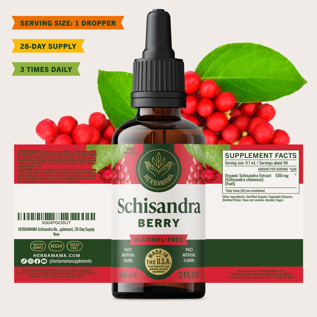 HERBAMAMA Baies de Schisandra 500 mg avec ingrédients