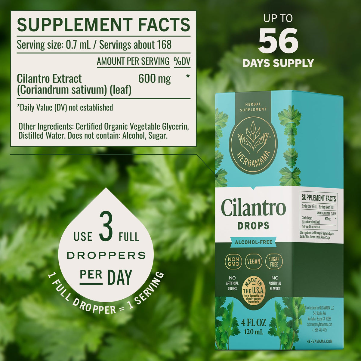 HERBAMAMA Cilantro 240g flacon sur une table en bois