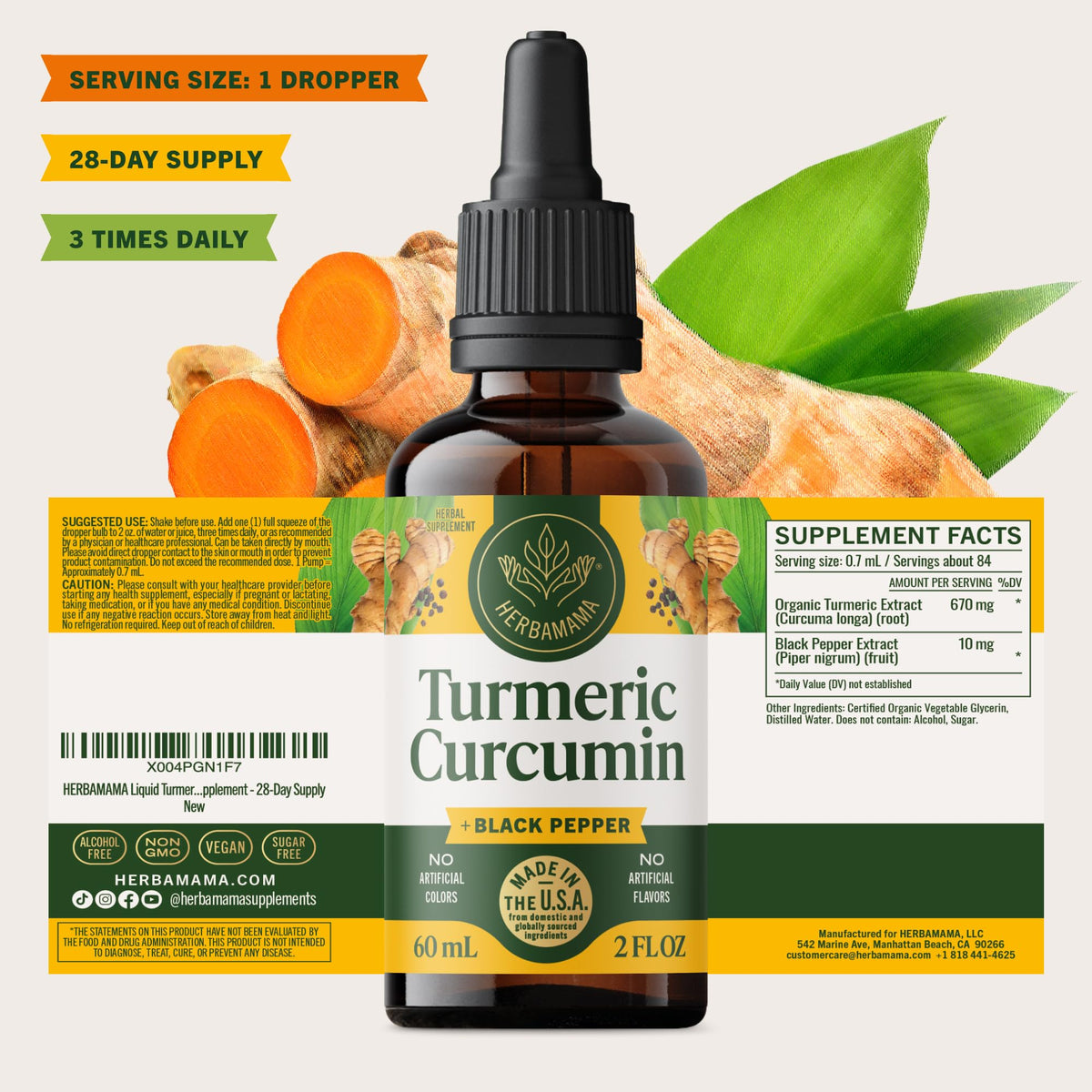 HERBAMAMA Curcuma 670 mg sur une table en bois