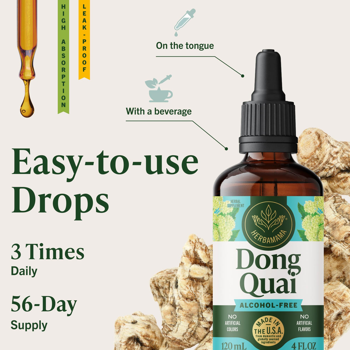 HERBAMAMA Donq Quai 500 mg à côté de fruits frais