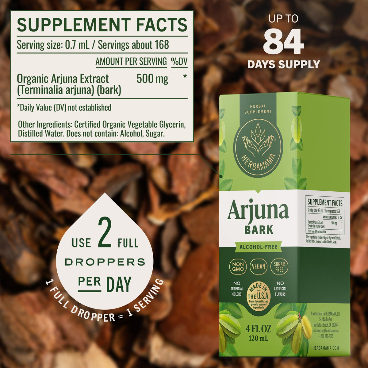 HERBAMAMA Extrait d'Ecorce d'Arjuna 281g dans un verre d'eau