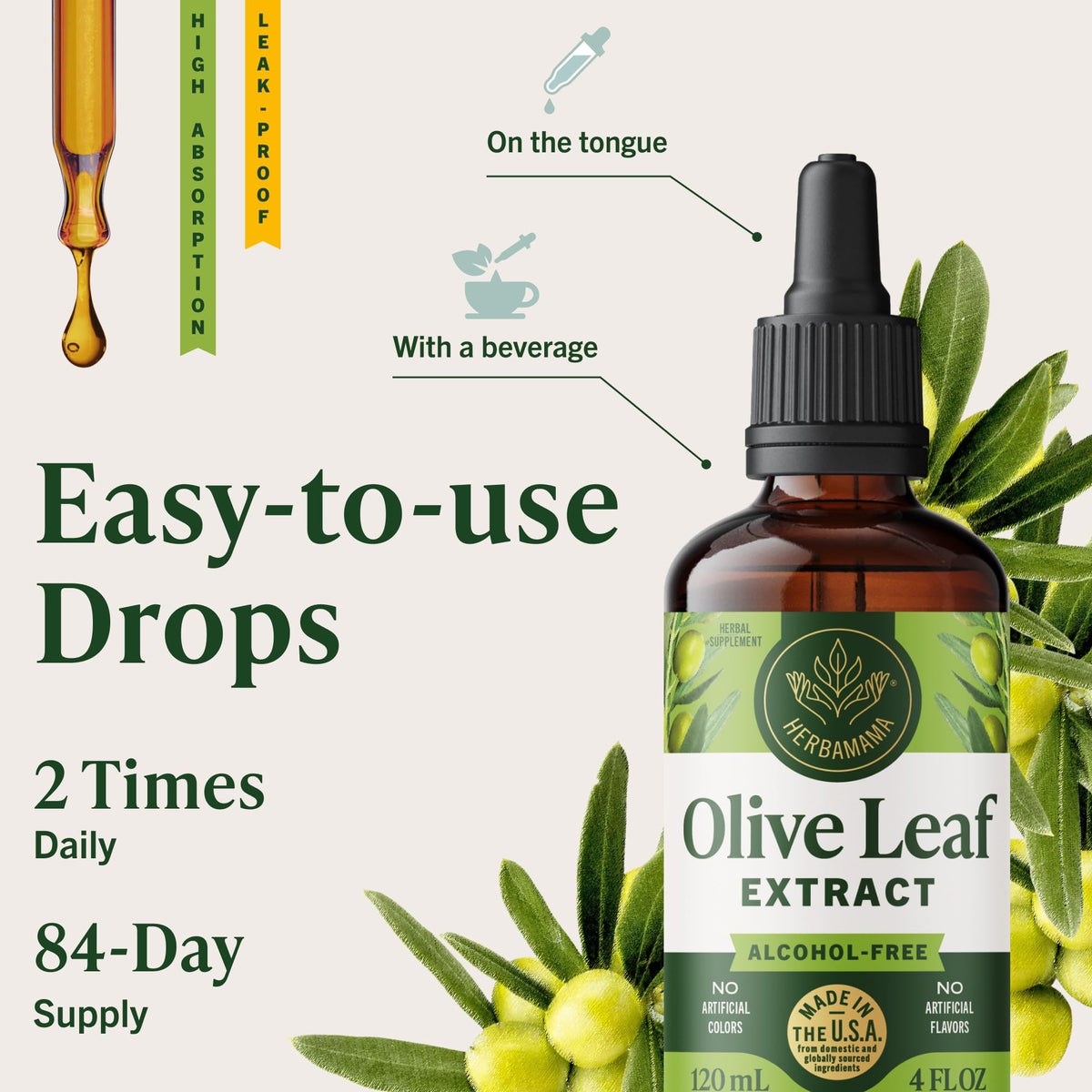 HERBAMAMA Extrait de Feuille d'Olive en utilisation quotidienne