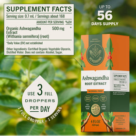 HERBAMAMA Extrait Liquide d'Ashwagandha 281g étiquette et ingrédients