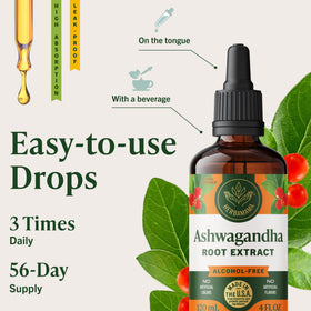 HERBAMAMA Extrait Liquide d'Ashwagandha 281g flacon sur une table