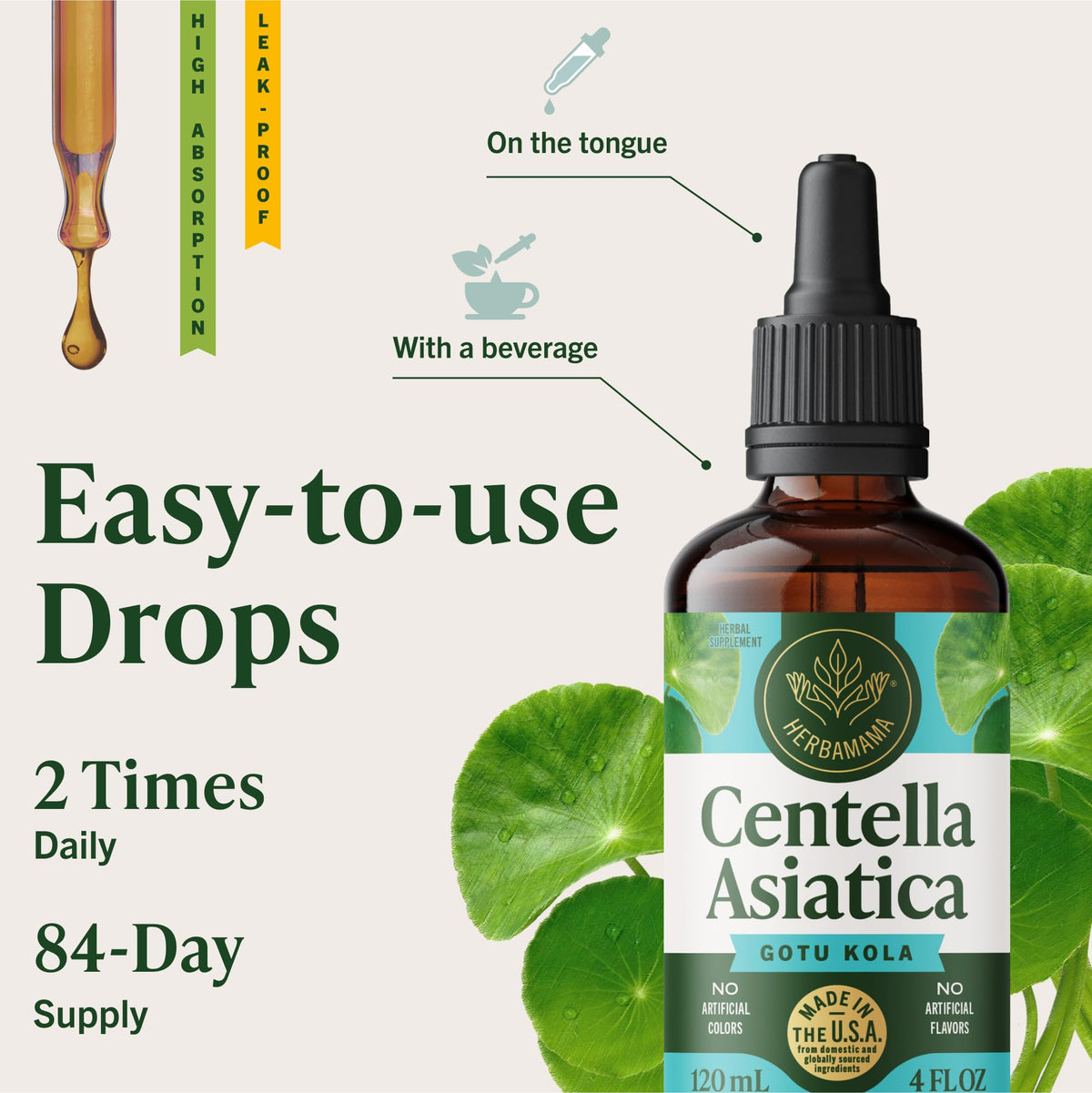 HERBAMAMA Gotu Kola 249g avec ingrédients sur la table