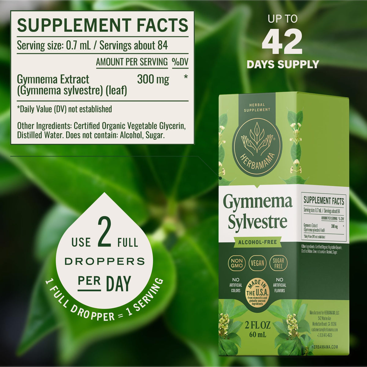 HERBAMAMA Gymnema Sylvestre 209g compte-gouttes en action