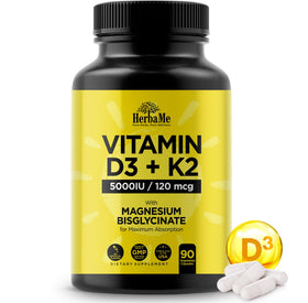 HerbaMe D3 5000 UI + K2 et Magnésium Bisglycinate flacon avant