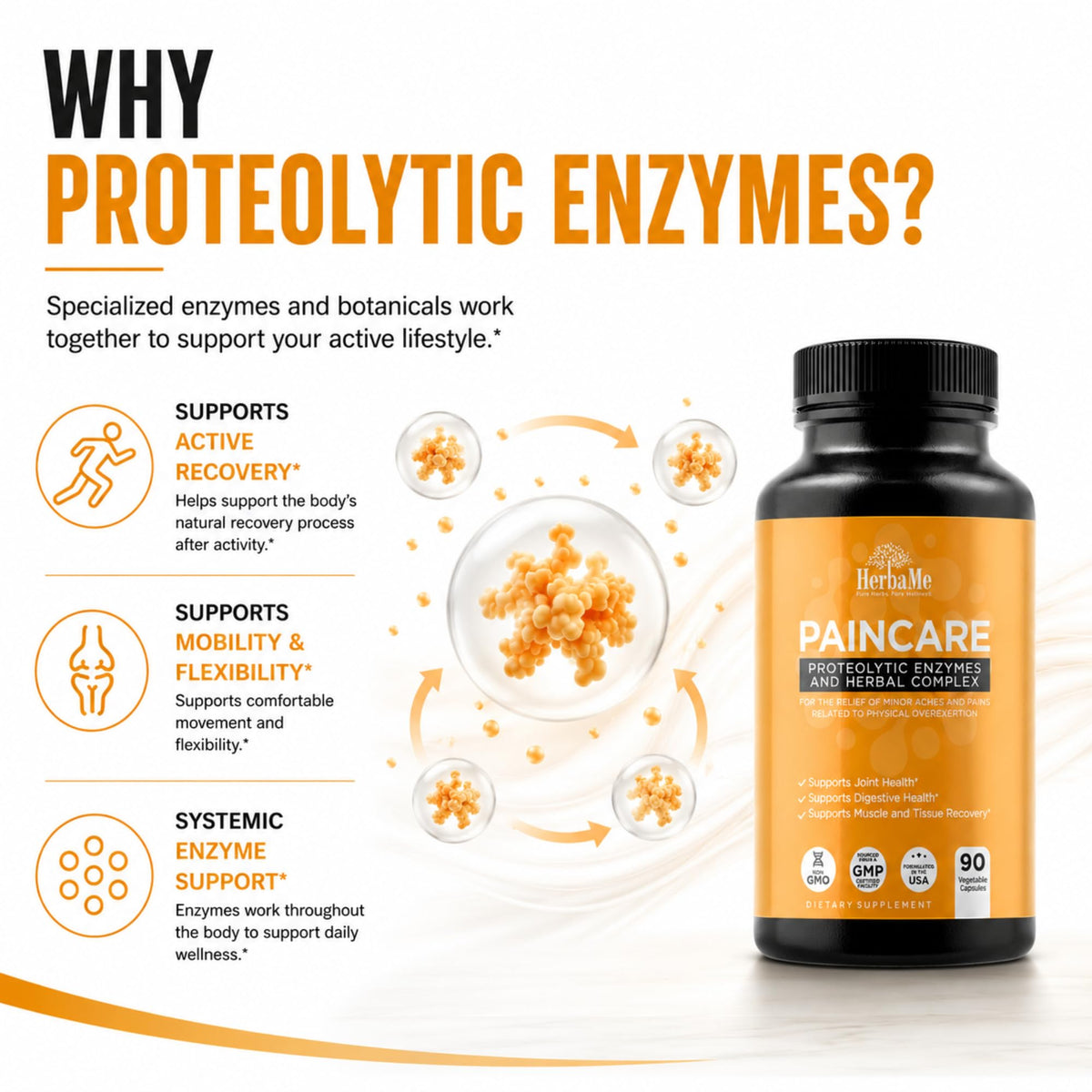 HerbaMe Enzymes Protéolytiques 59g avec étiquette et composants