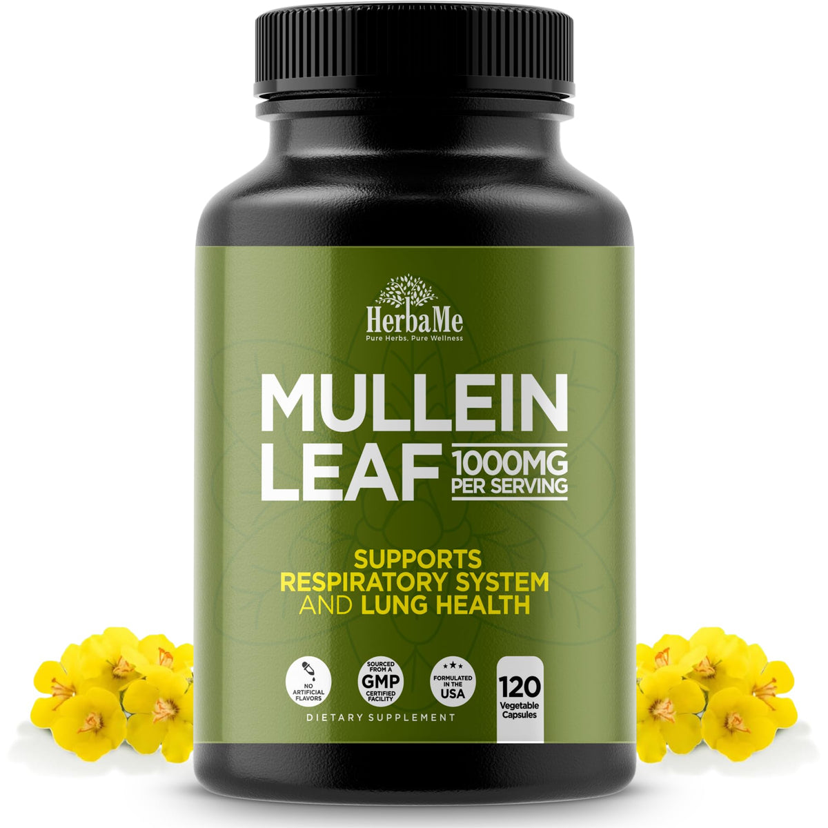 HerbaMe Mullein Leaf 1000mg boîte de 120 capsules vue de face