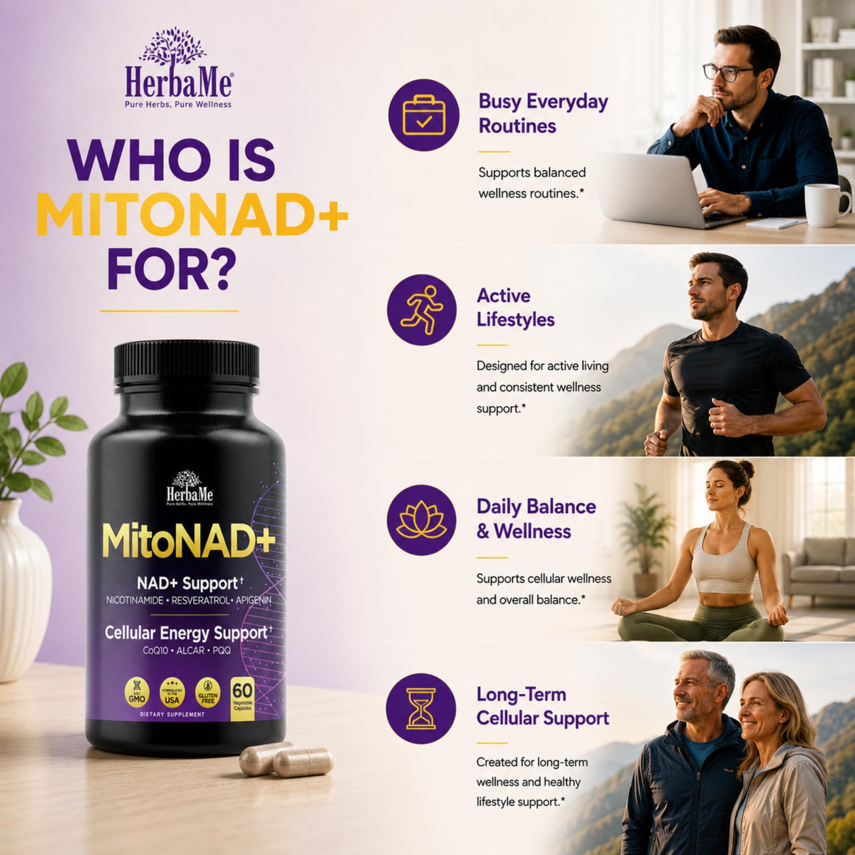 HerbaMe NAD+ Support 60 capsules vue de côté