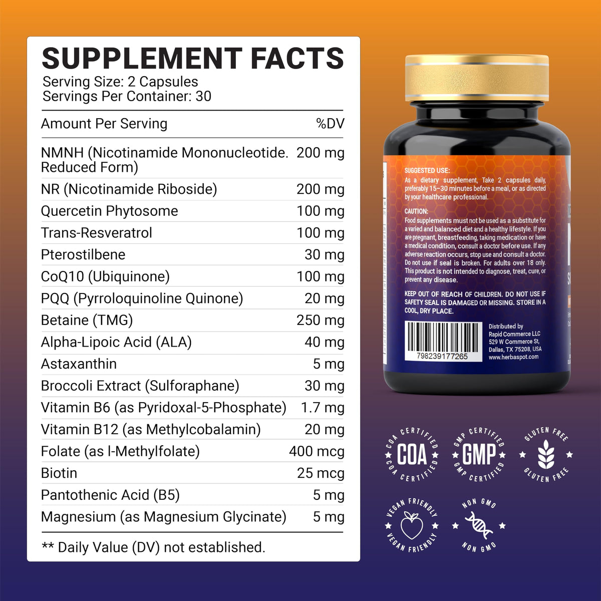 HerbaSpot 17-en-1 NAD+ 1000mg capsules sur fond blanc