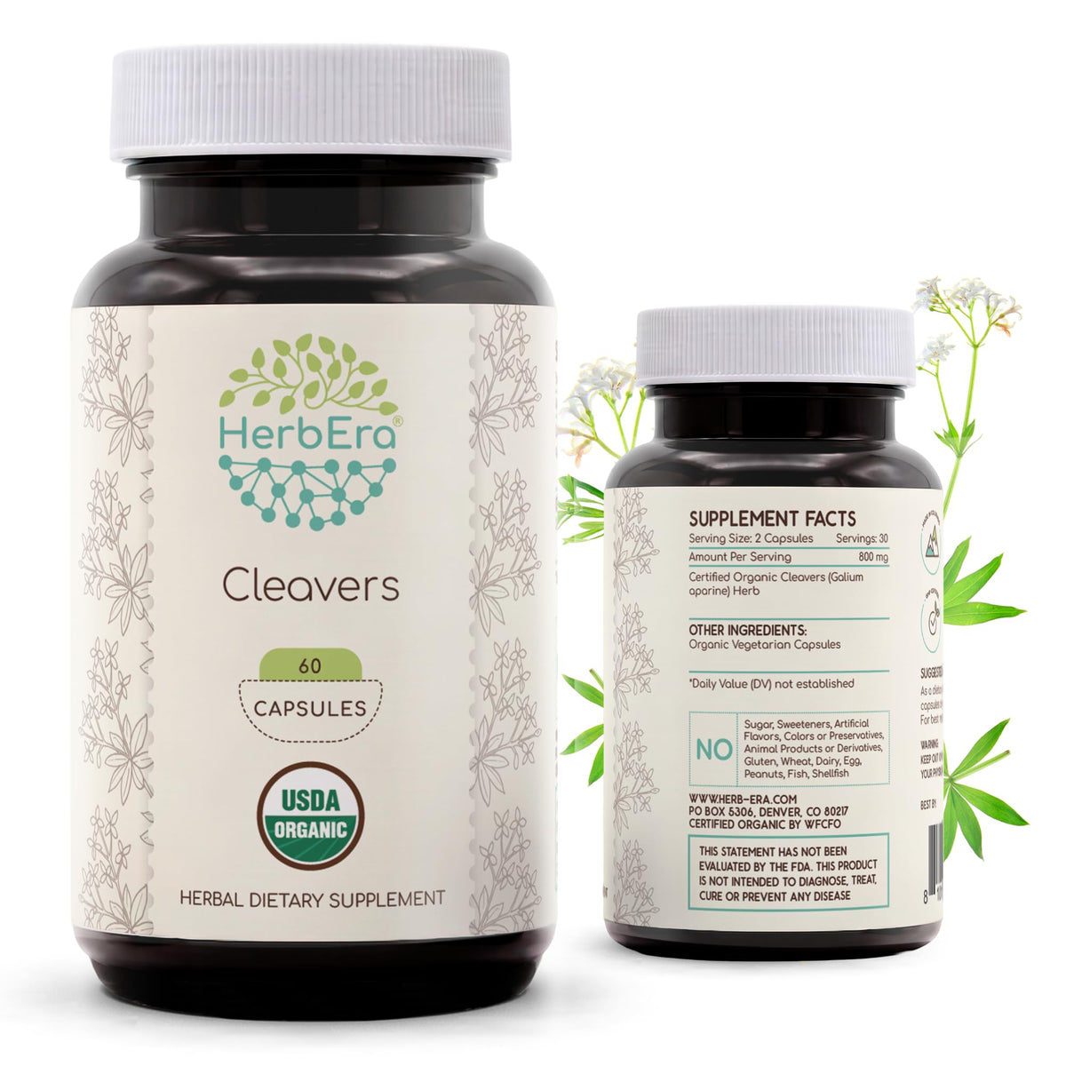 HerbEra Capsules Bio de Cleavers 60 pièces vue de face
