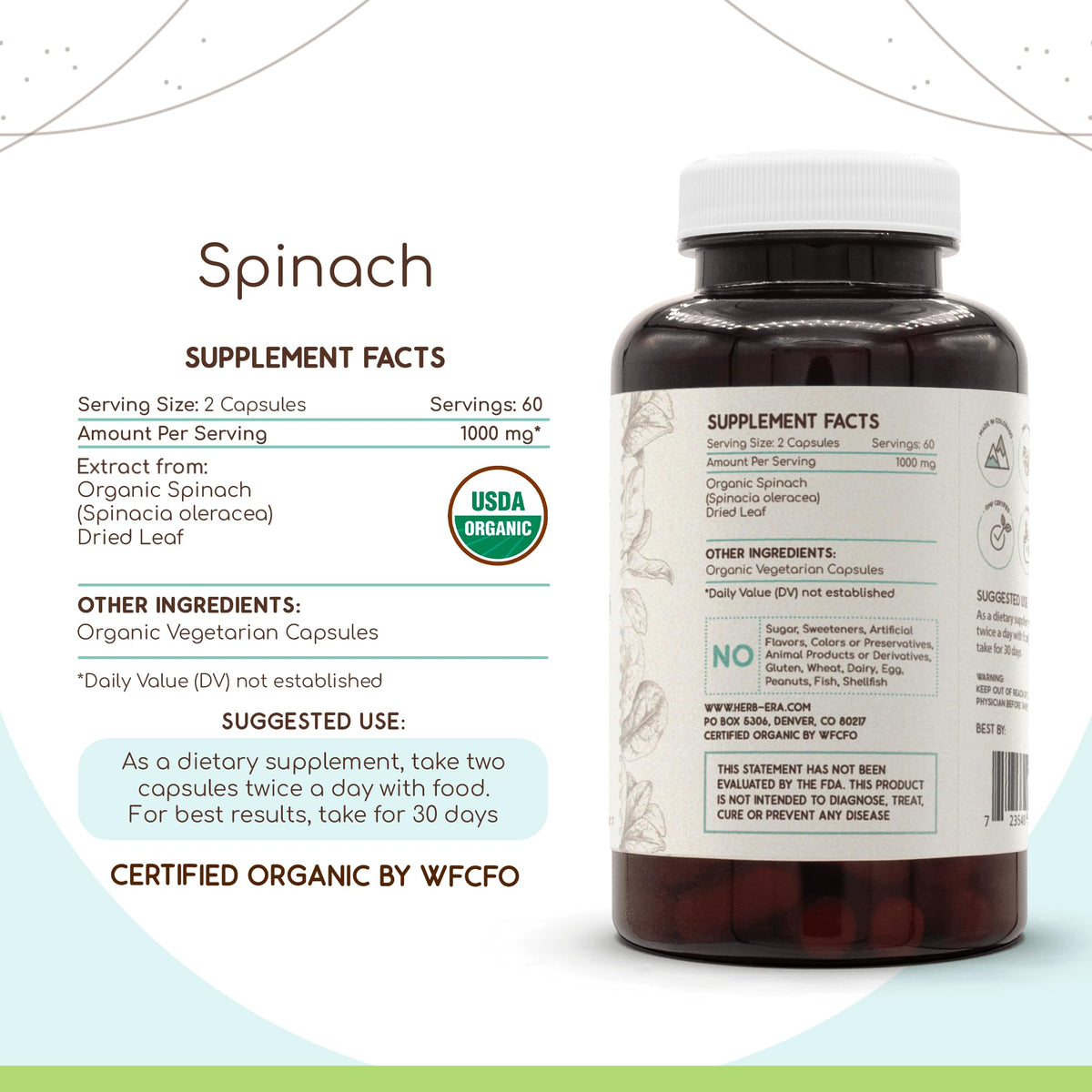 HerbEra Épinard 120 Capsules côté avec vue de la capsule