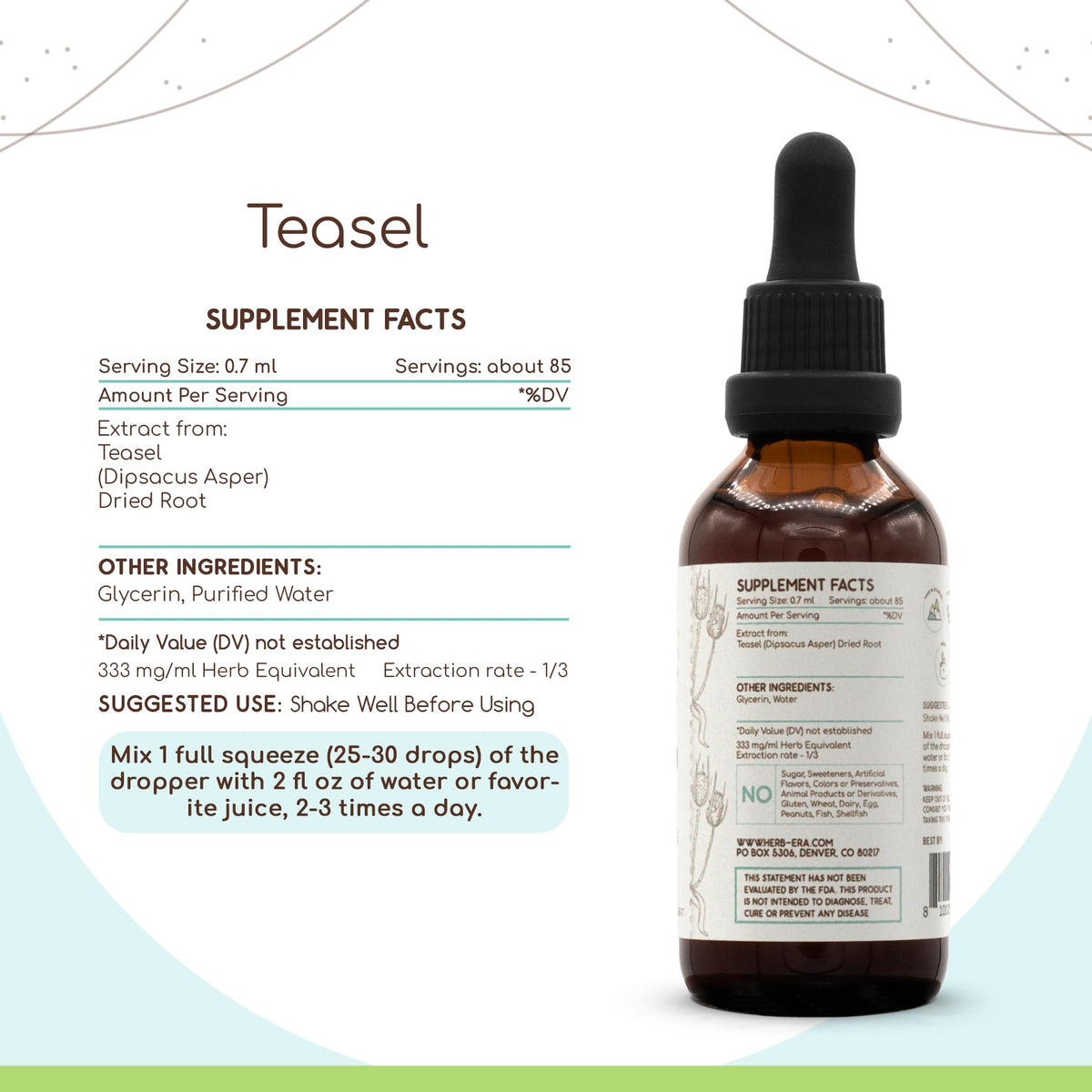 HerbEra extrait liquide sans alcool 120ml avec gouttes dans un verre d'eau