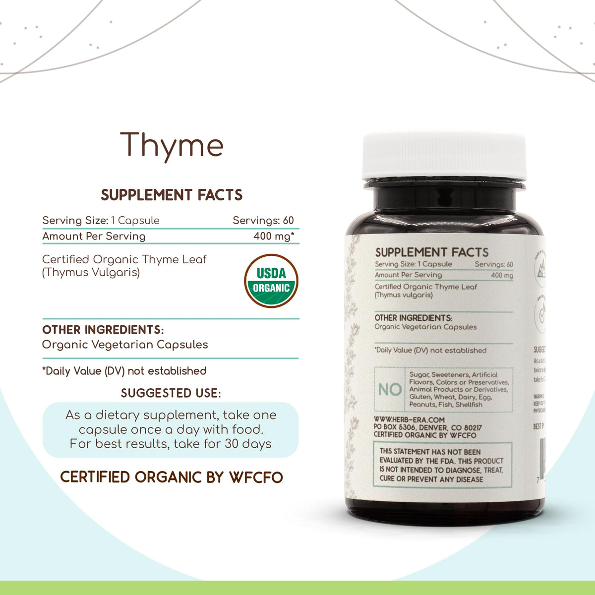 HerbEra Thym 60 capsules avec un verre d'eau