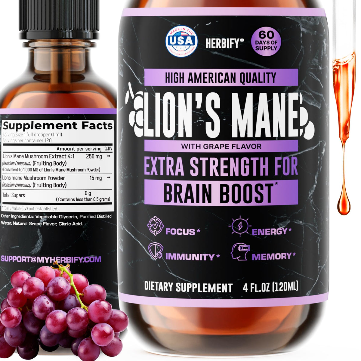 HERBIFY Complément Alimentaire Lion's Mane 118 ml vue avant