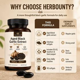 Herbounty Extrait de Ail Noir Vieilli 90 gélules sur un comptoir