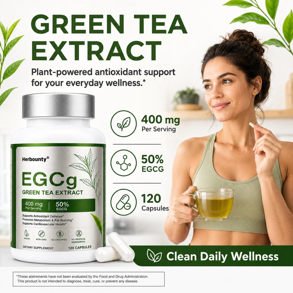 Herbounty extrait de thé vert 50% EGCG capsules à l'intérieur