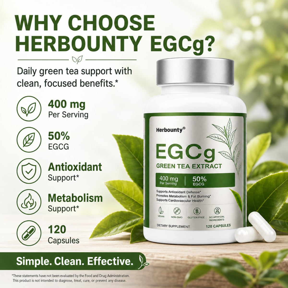 Herbounty extrait de thé vert 50% EGCG capsules avec d'autres compléments alimentaires