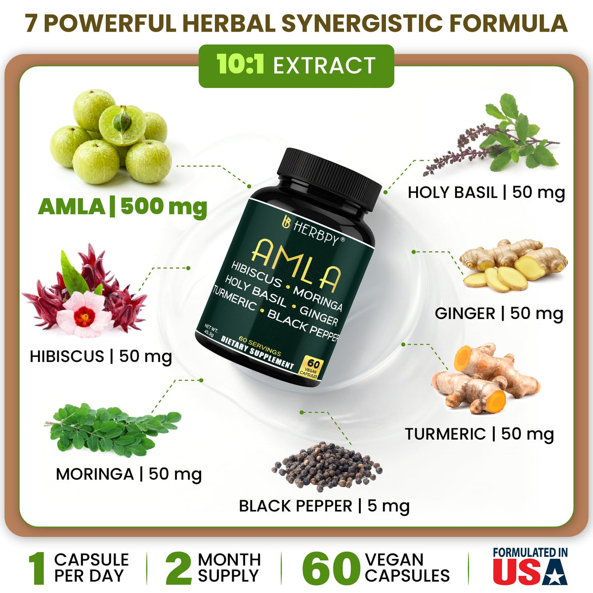 Herbpy Amla 7-en-1 capsules ouvertes sur une table