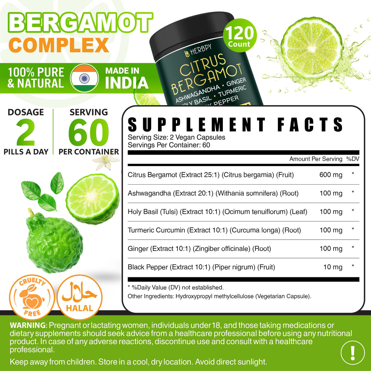 Herbpy Citrus Bergamot 6 en 1 avec ingrédients naturels en arrière-plan