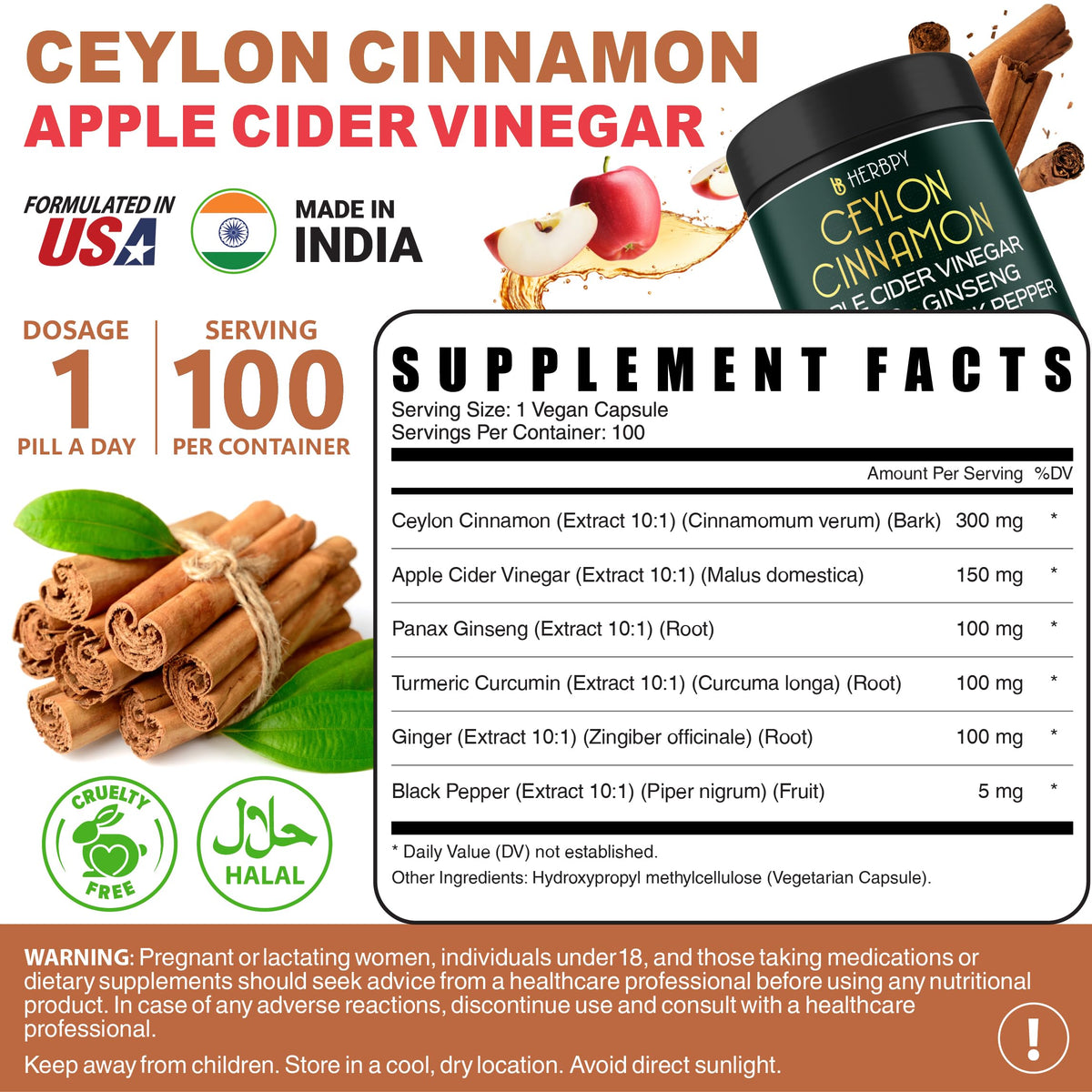 Herbpy Compléments Alimentaires Ceylan Cannelle 6en1 vue de côté