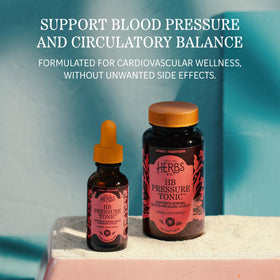 Herbs Etc. HB Pressure Tonic Softgels, gélules ouvertes montrant la taille