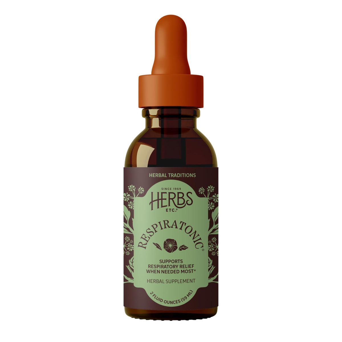 Herbs Etc. Respiratonic Extrait Liquide 60 ml, vue avant avec étiquette