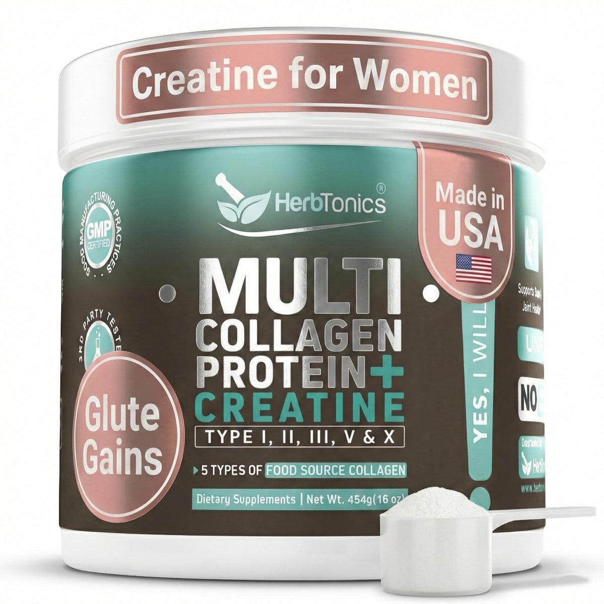 Herbtonics créatine femme 5000mg pot avant avec étiquette