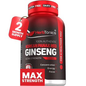 Herbtonics Ginseng Rouge Coréen 1500mg 120 Capsules Végétaliennes vue de face