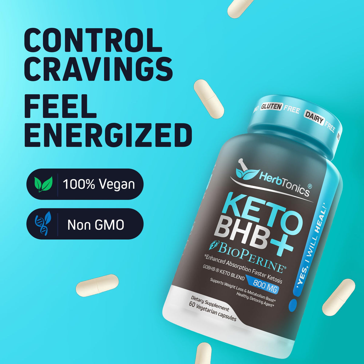 Herbtonics Keto BHB+ BioPerine 60 capsules sur une table