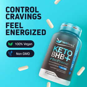 Herbtonics Keto BHB+ BioPerine 60 capsules sur une table