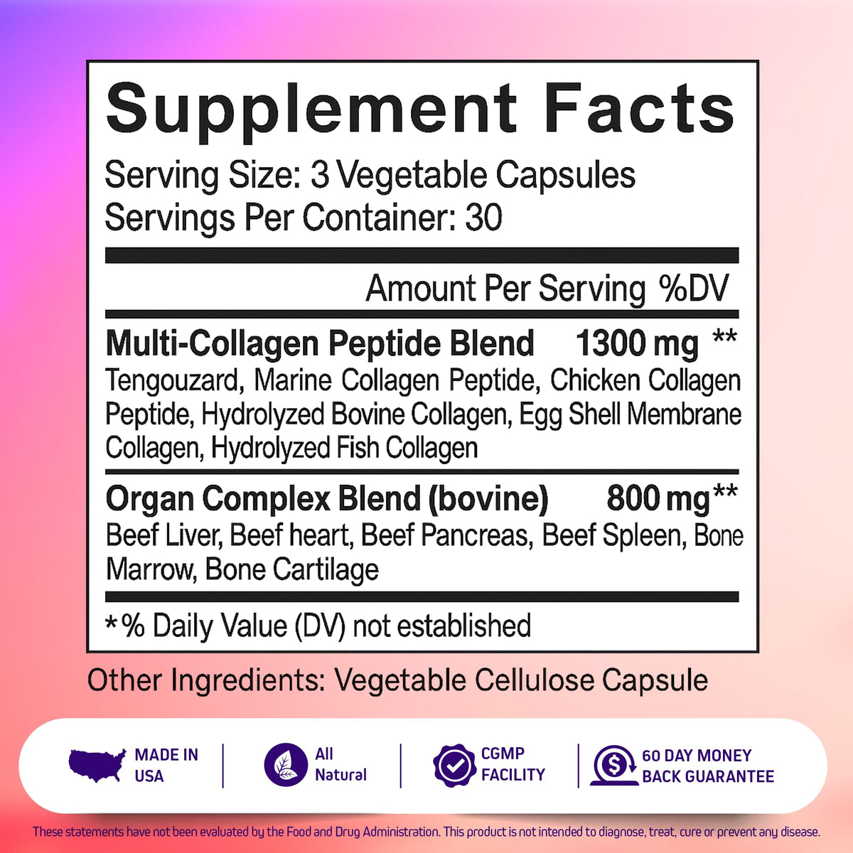 Herbtonics Multi Collagen 90 capsules, vue arrière avec informations nutritionnelles