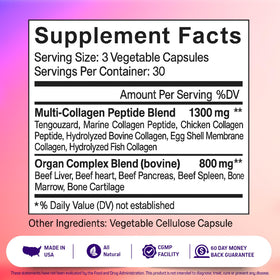 Herbtonics Multi Collagen 90 capsules, vue arrière avec informations nutritionnelles