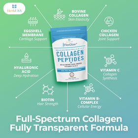 HerbUSA FlexGlow+ Peptides de Collagène 6 900mg cuillère à mesurer avec poudre
