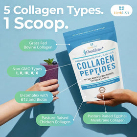 HerbUSA FlexGlow+ Peptides de Collagène 6 900mg mélange dans un café