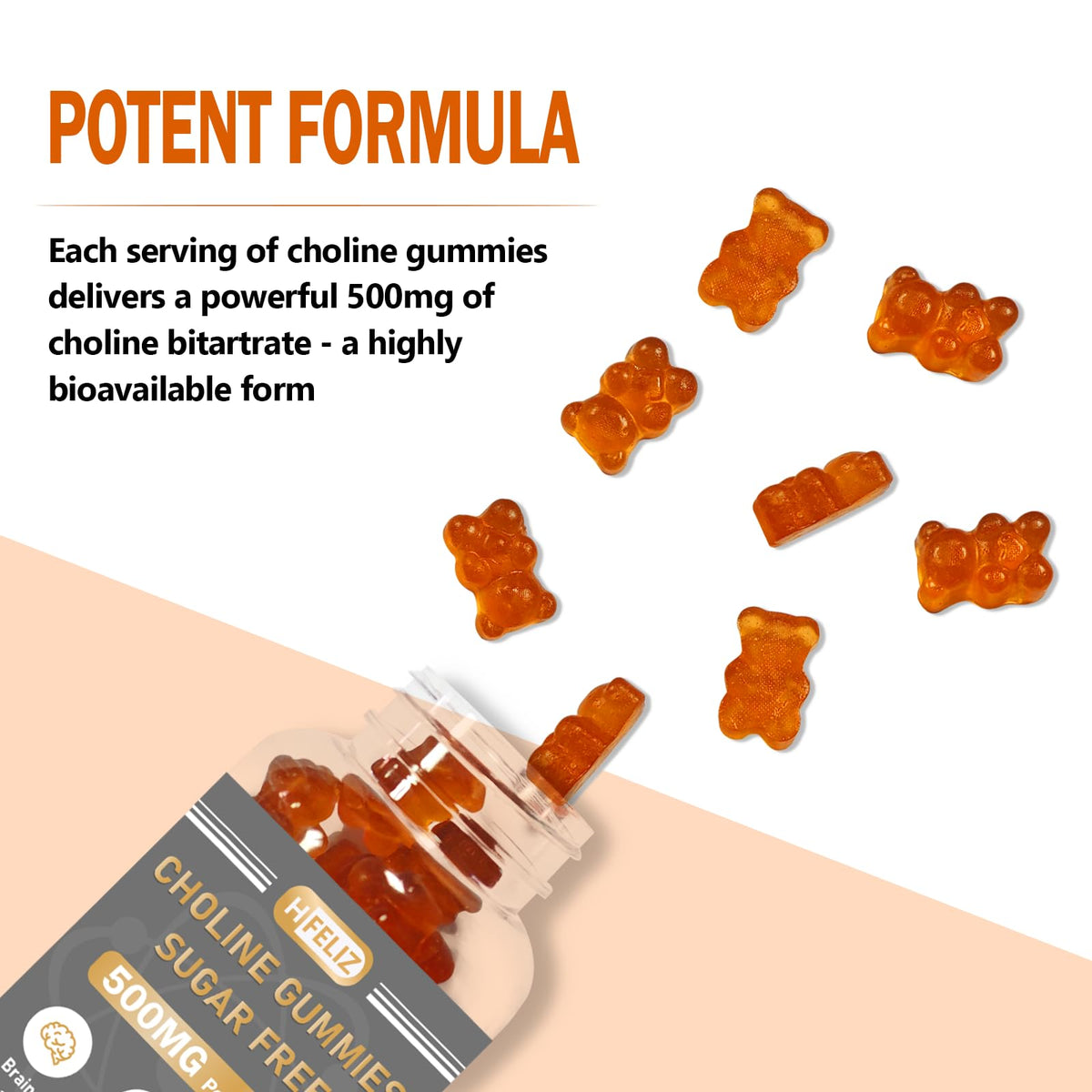 HFELIZ Choline Gummies 60 Comp. étiquette avec ingrédients